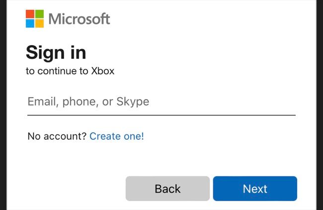 Xbox app enter email