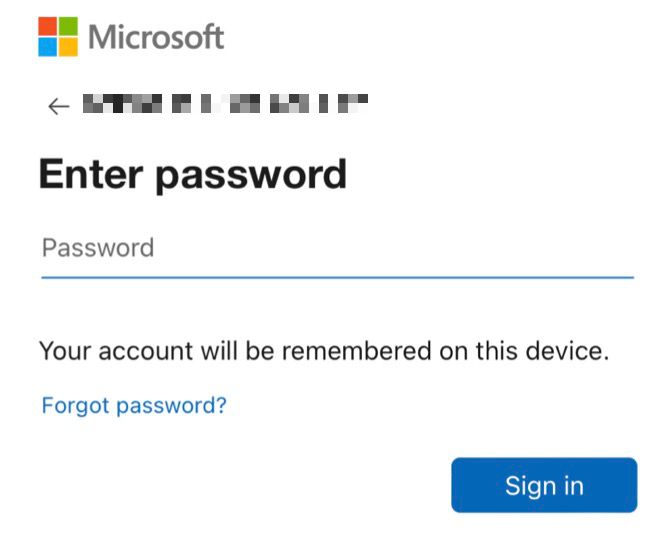 Xbox app enter password field