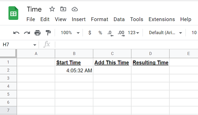 Sample Google Sheet to add time.