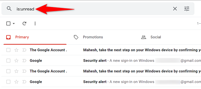 Find all unread emails on Gmail.