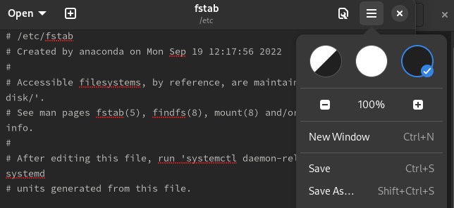 The GNOME Edit editor switched to Darkl mode