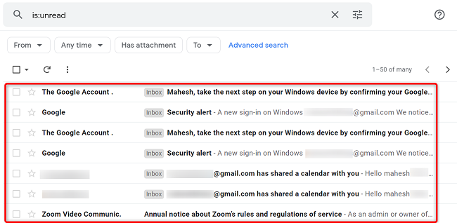 Access all unread emails in Gmail.