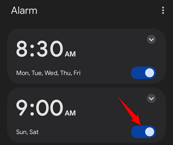 Turn off the toggle for an alarm.