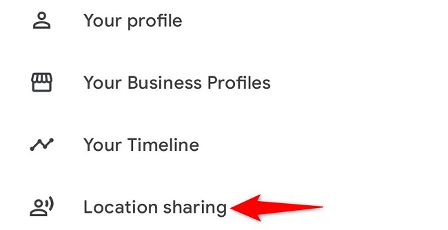 Choose &ldquo;Location Sharing&rdquo; in the menu.