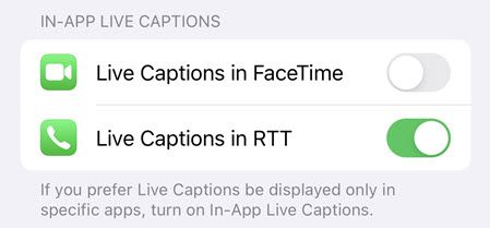 Extra Live Captions options.