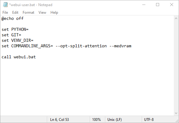 Notepad with opt_split_attention and medvram argument. 