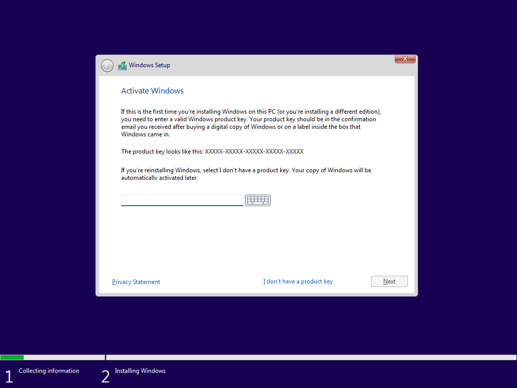 Hit Shift+F10 when you read the &quot;Activate Windows&quot; page in the installation process to launch Command Prompt. 