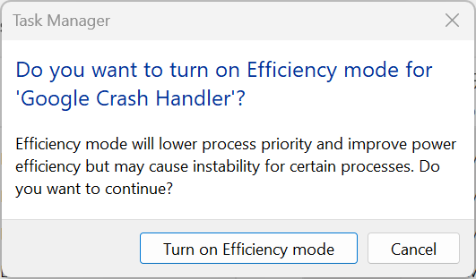 Click &quot;Turn On Efficiency Mode.&quot;