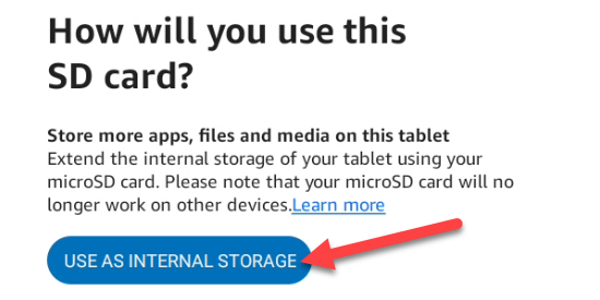 Tap "Use as Internal Storage."