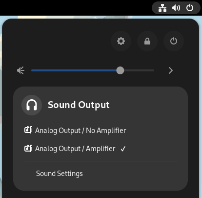 The Quick Settings menu with the sound settings exposed
