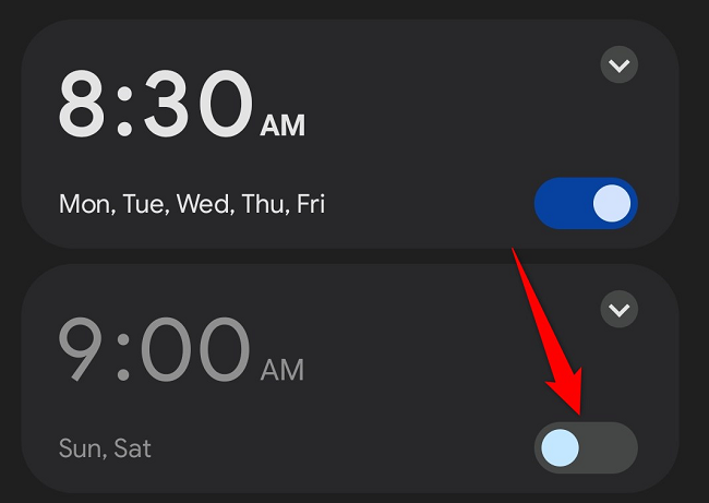 Alarm switched off in Google's Clock app.