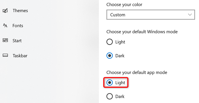 Choose "Light" for the app mode.