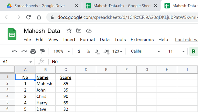 Sheets version of an Excel file.