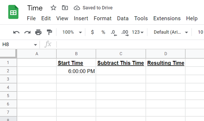 Sample Google Sheet to subtract time.