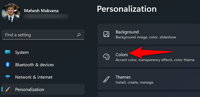 Select "Colors" on the right.