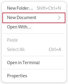 The Files browser context menu