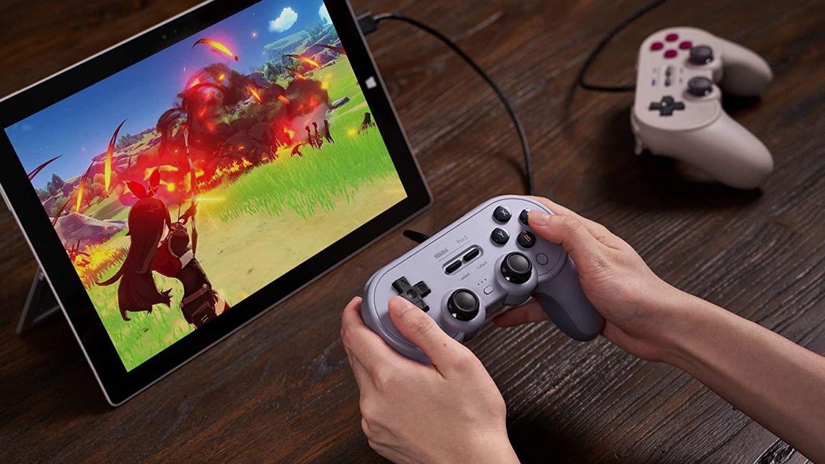 8BitDo Pro 2 being used on tablet