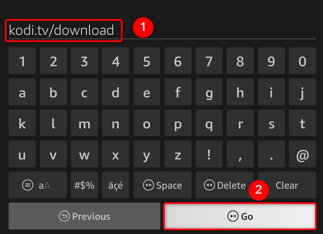 Enter the Kodi URL and choose &ldquo;Go.&quot;