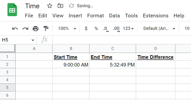 Sample Google Sheet to find the time difference.