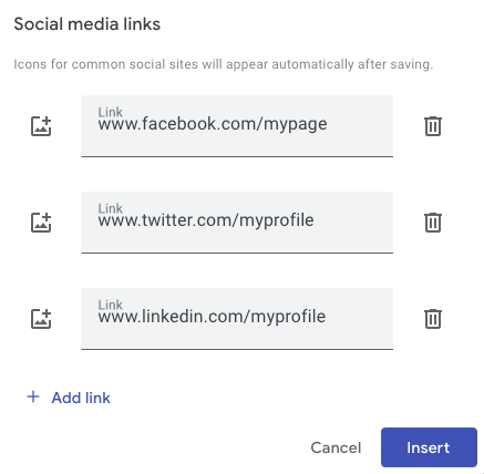 Social Links setup box