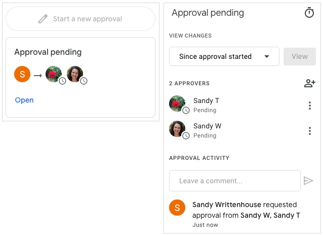 Pending approvals in the sidebar