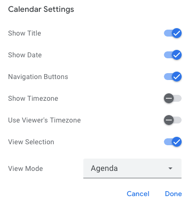 Calendar display settings