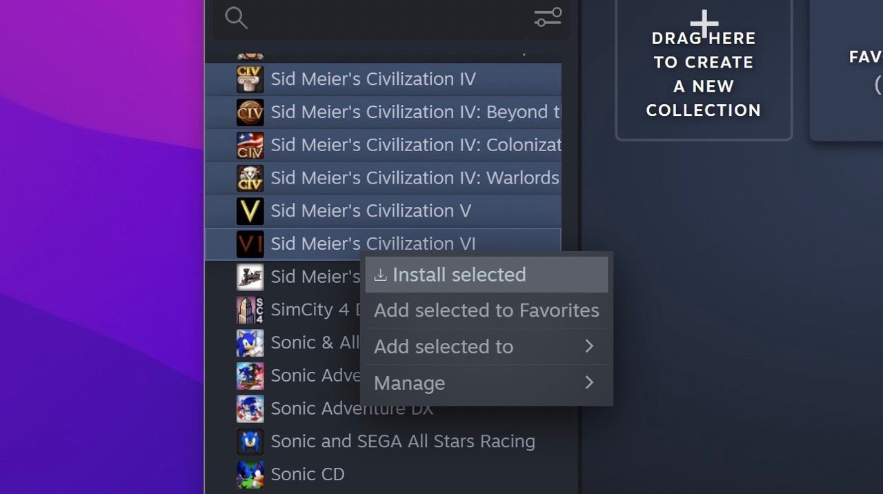 Selecting multiple games at once in Steam