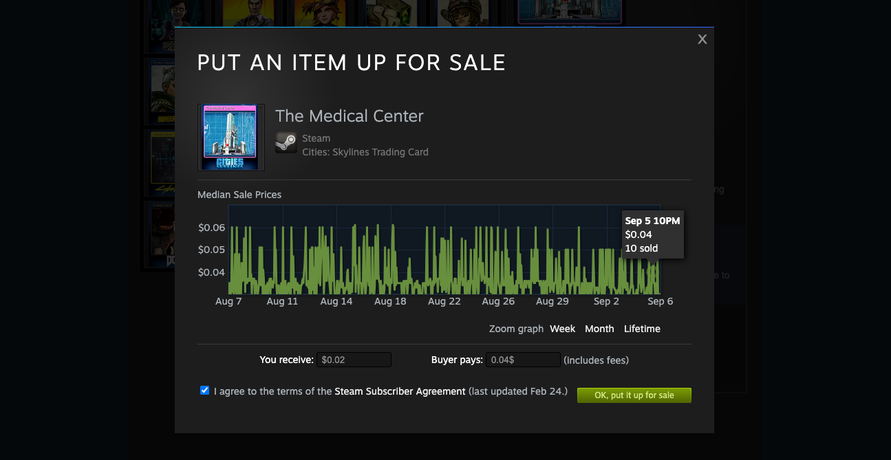 Selling a card on Steam