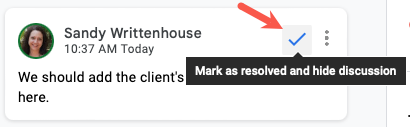 Checkmark to resolve a comment