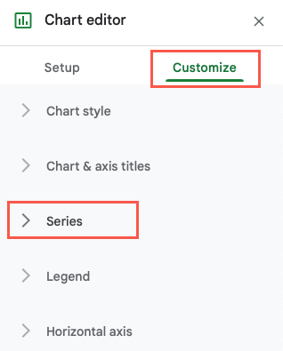 Series section on the Customize tab of the Chart Editor