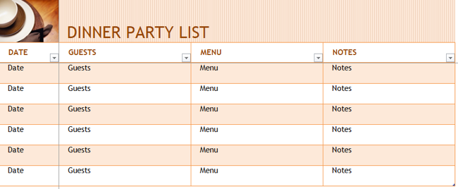 Dinner Party Guest List Excel template