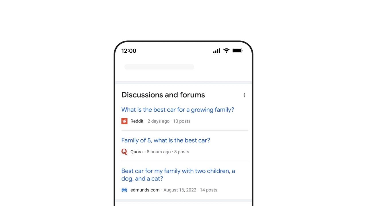 Discussions and forums section in Google Search