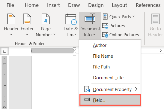 Field in the Document Info drop-down menu