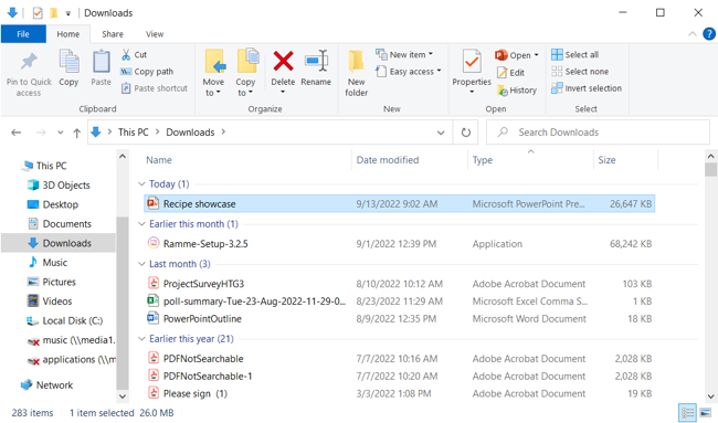 Downloads folder on Windows