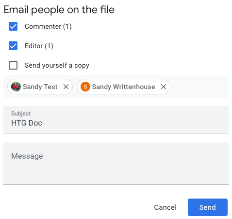 Email window for collaborators