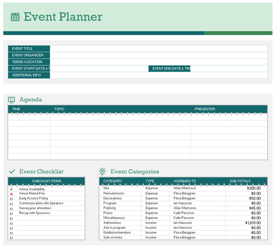 Event Planner and Timeline Excel template