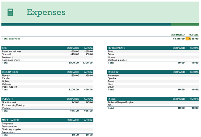 Event Planner and Timeline Expenses template