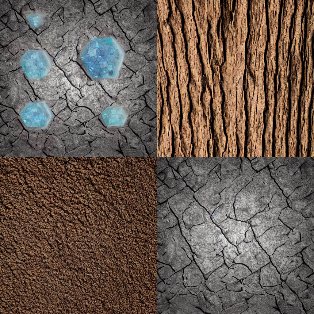 The four textures we generated: diamond ore, oak tree, dirt, and stone. 
