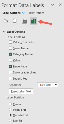 Label Options in the Format Data Labels sidebar