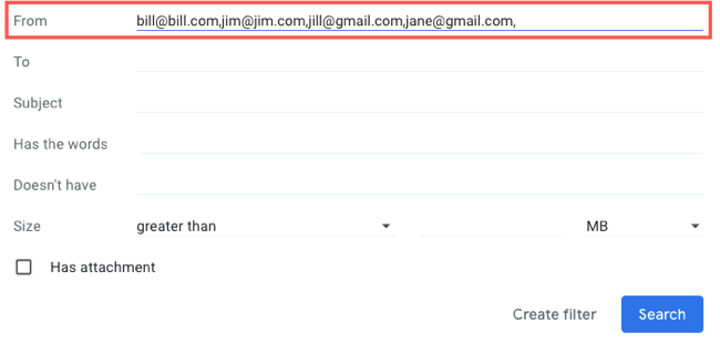From field with email addresses for a new filter