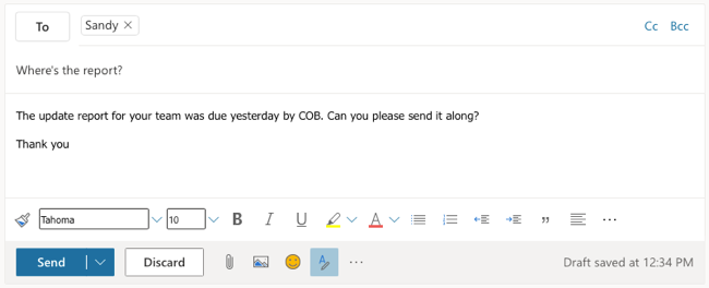 Email draft in Outlook for the web