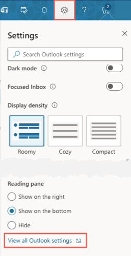 View All Outlook Settings in the sidebar