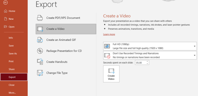 Export PowerPoint as a video