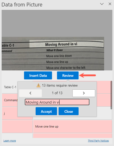 Reviewing all fields from a picture