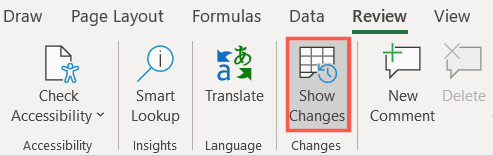 Show Changes on the Review tab in Excel