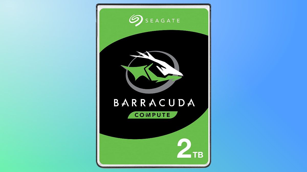 Seagate Barracuda HDD on green and blue background