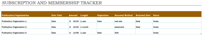 Subscription and Membership Tracker Excel template