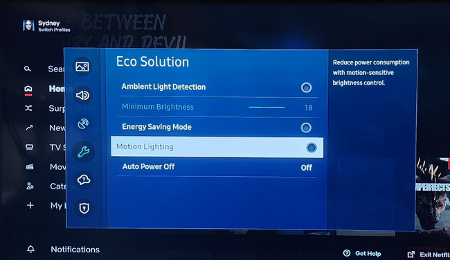 TV Eco Mode Display On Samsung TV
