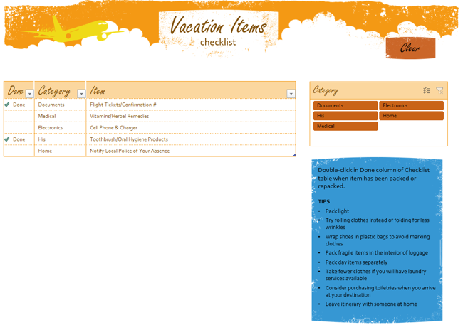 Vacation Items Checklist Excel template