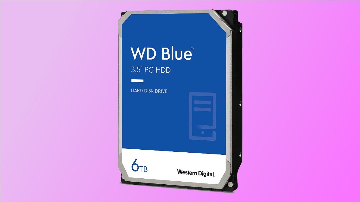 WD Blue HDD on pink background
